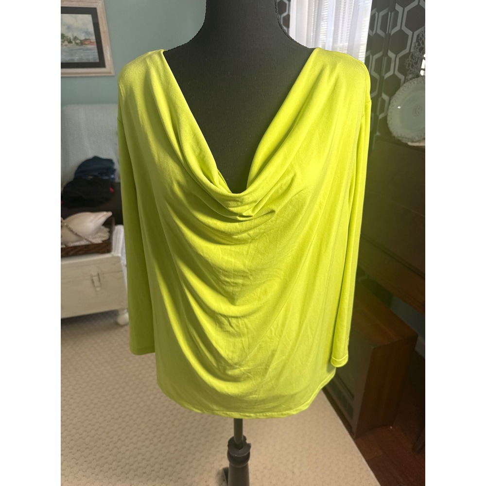 Ellen Tracy Neon Lime Cowl Neck Blouse